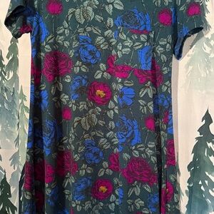 LuLaRoe High Low Dress with Floral Pattern in Blue and Pink